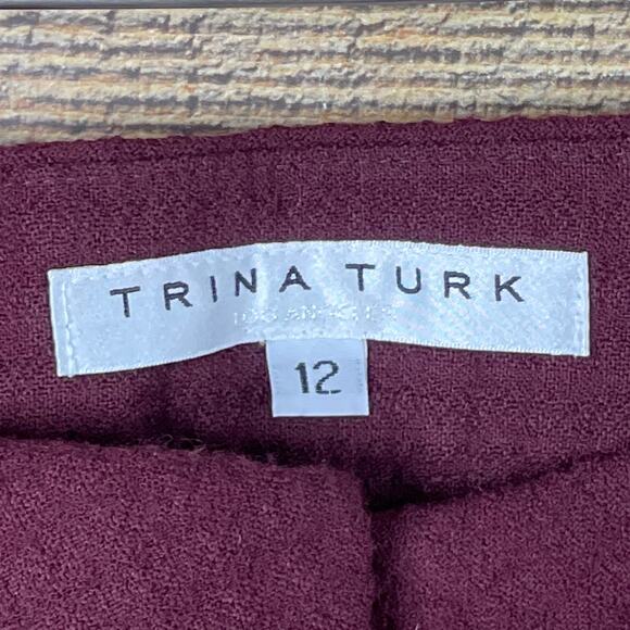Trina Turk Textured Wide Leg Trousers Pants High Waist Maroon Size 12 - Picture 3 of 9